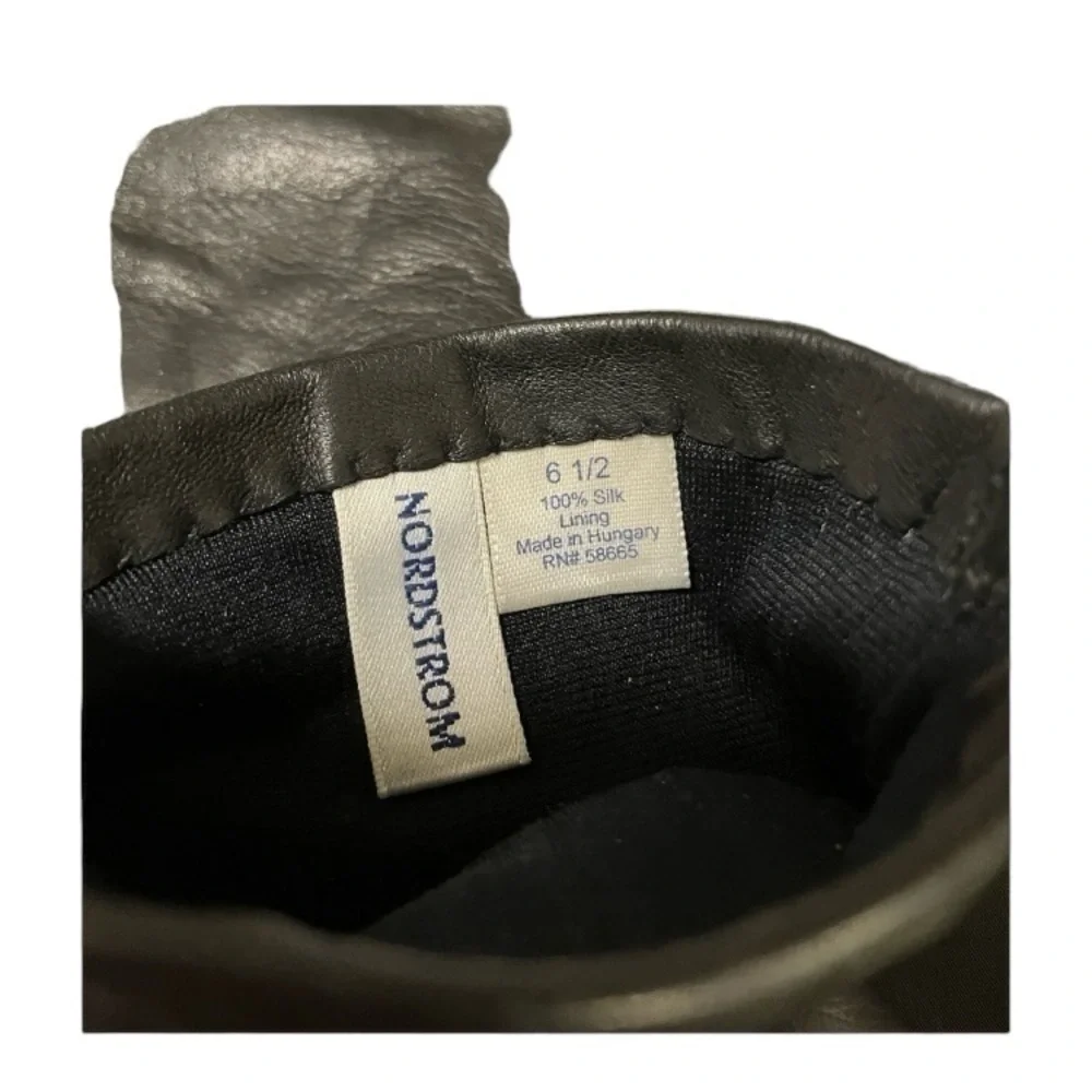 Nordstrom Dark Chocolate Brown Silk Lined Leather Gloves 6 1/2 Length